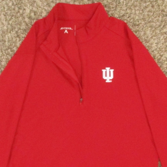 Indiana University Sweatshirt Men's Large Red White 1/2 Zip Embroidered Pullover - Picture 3 of 8